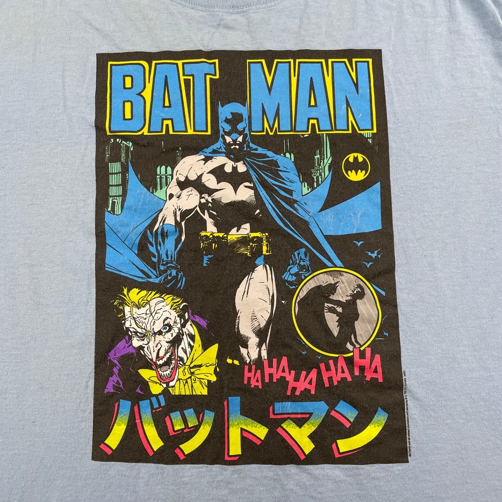 Batman T-Shirt Mens XL Blue Joker Graphic Japanese Katakana Fruit Of The Loom - Picture 6 of 7